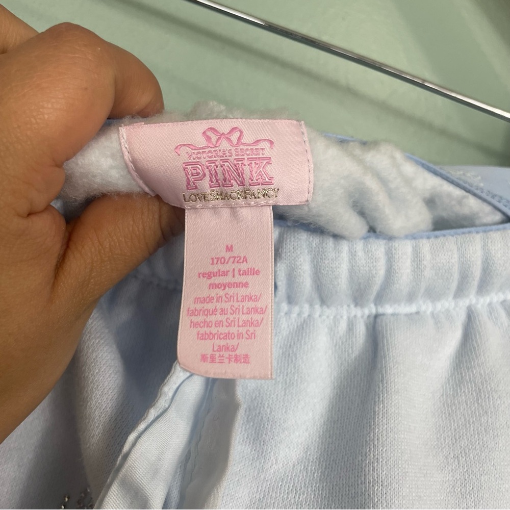 Victoria Secret Pink X LoveShackFancy Set Two Piece Sweatpants Hoodie Light Blue - Picture 8 of 16